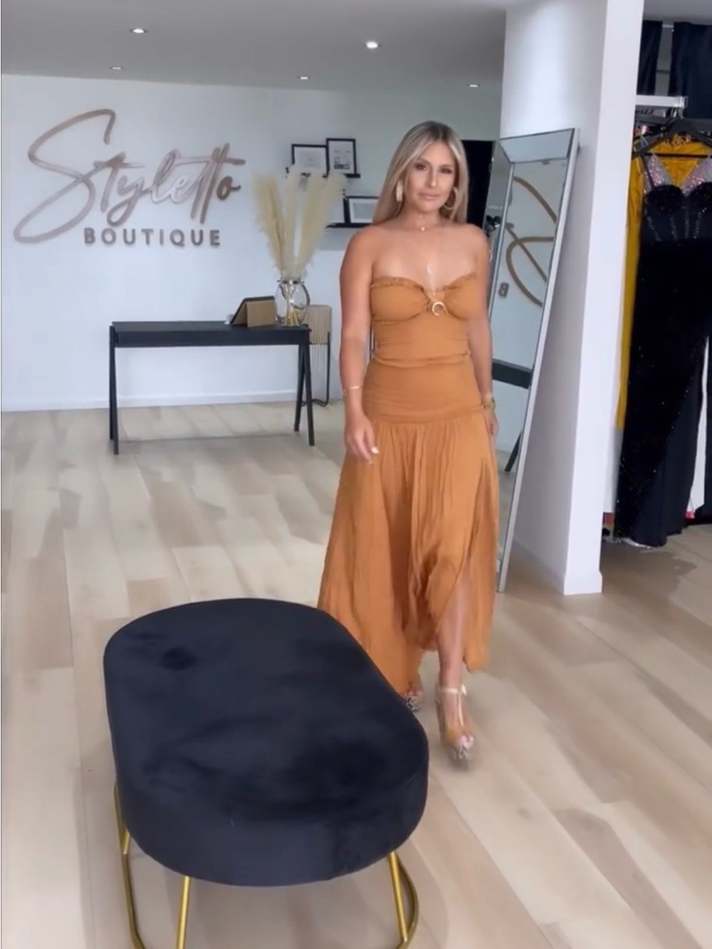 Strapless Maxi Dress in Rust with Ring Detail